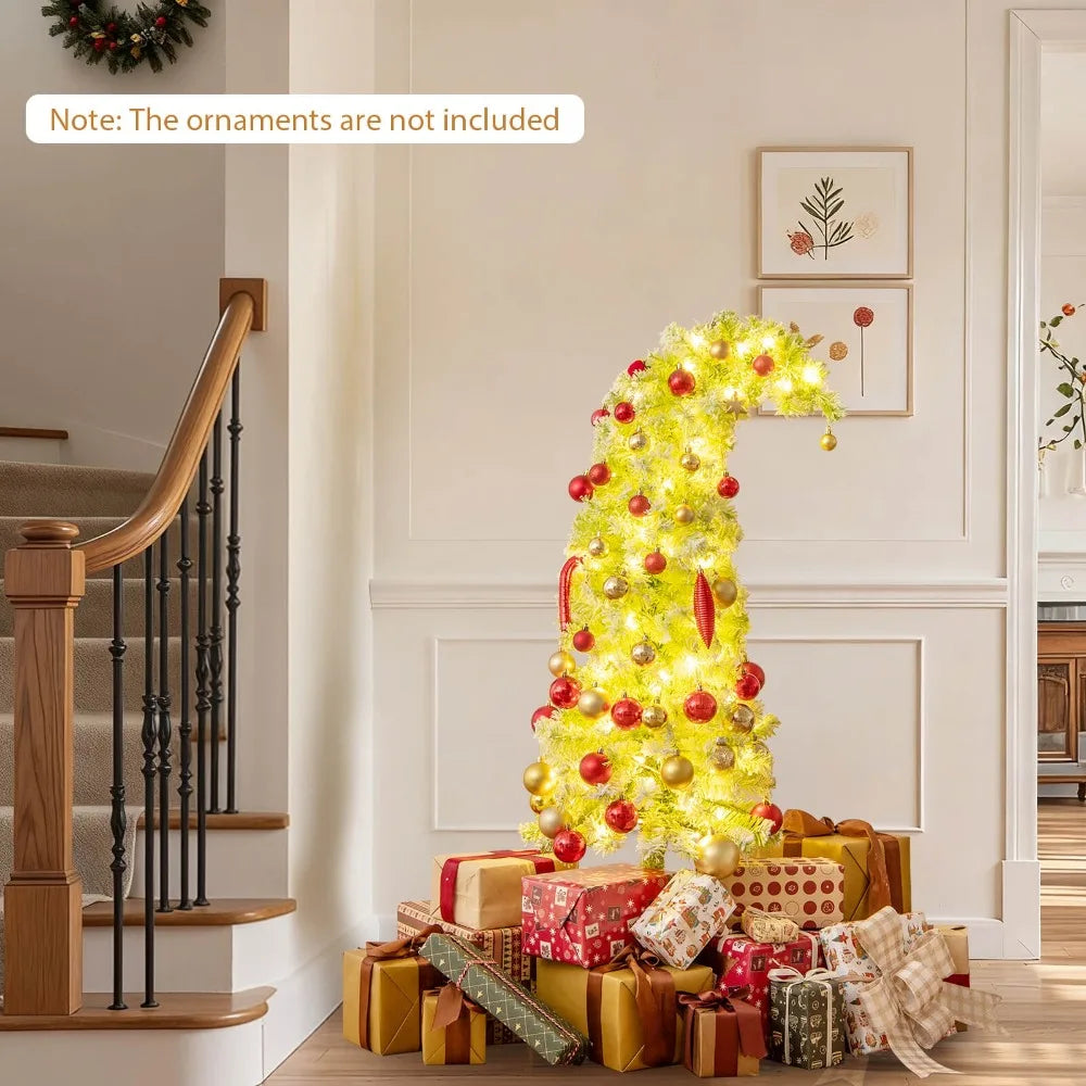 5 FT Whimsical Christmas Tree w/ Bendable Top, 216 Branch Tips, 80 LED Lights