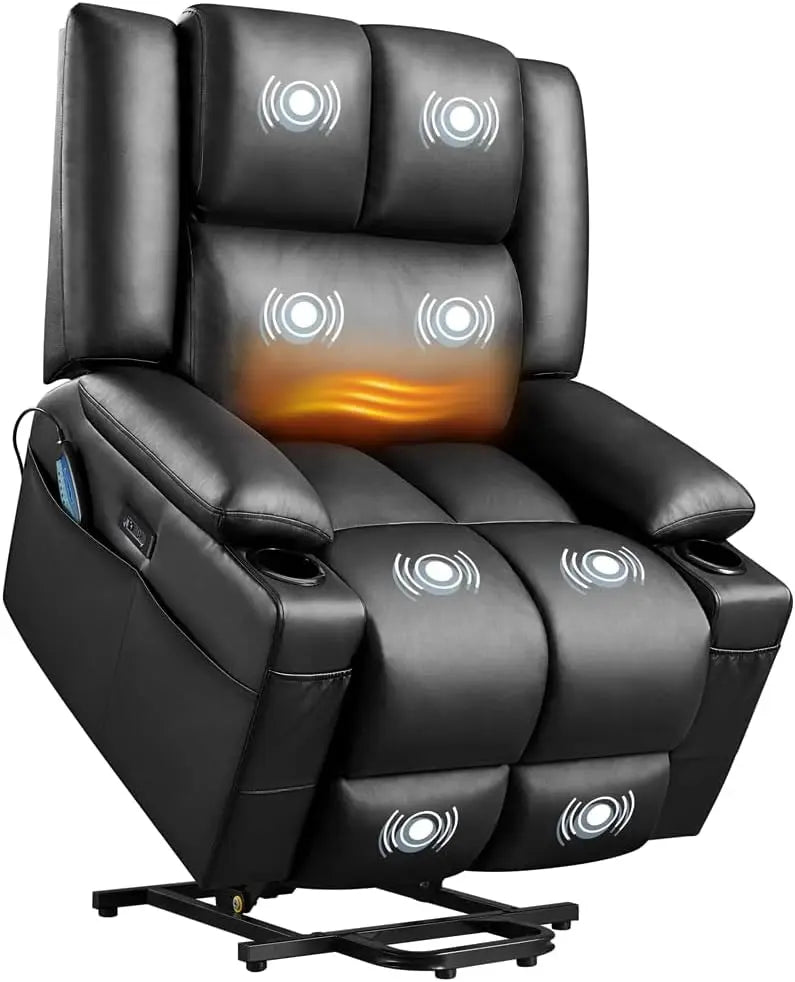 Large Electric Power Lift Recliner Chair, PU Leather Massage Chair with Heat and USB Port for Elderly, Ergonomic Lounge Chair