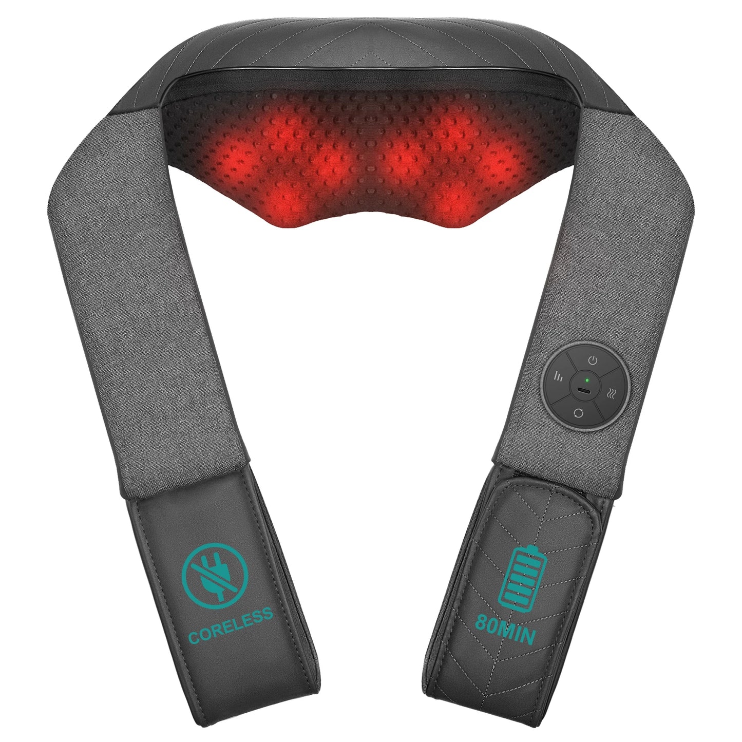 Nekteck Shiatsu Back Shoulder and Neck Massager Cordless Deep Tissue Kneading with Heat Portable Neck Massage Pillow Home Use