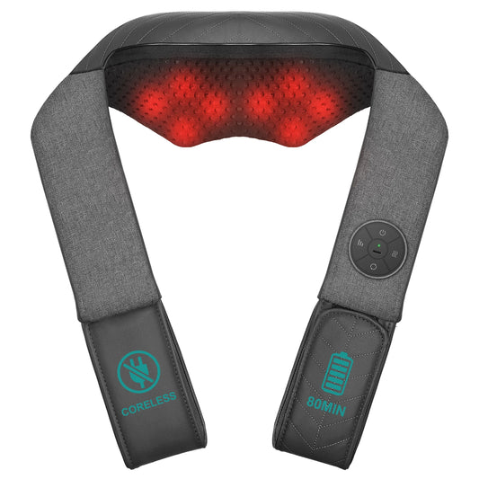 Nekteck Shiatsu Back Shoulder and Neck Massager Cordless Deep Tissue Kneading with Heat Portable Neck Massage Pillow Home Use