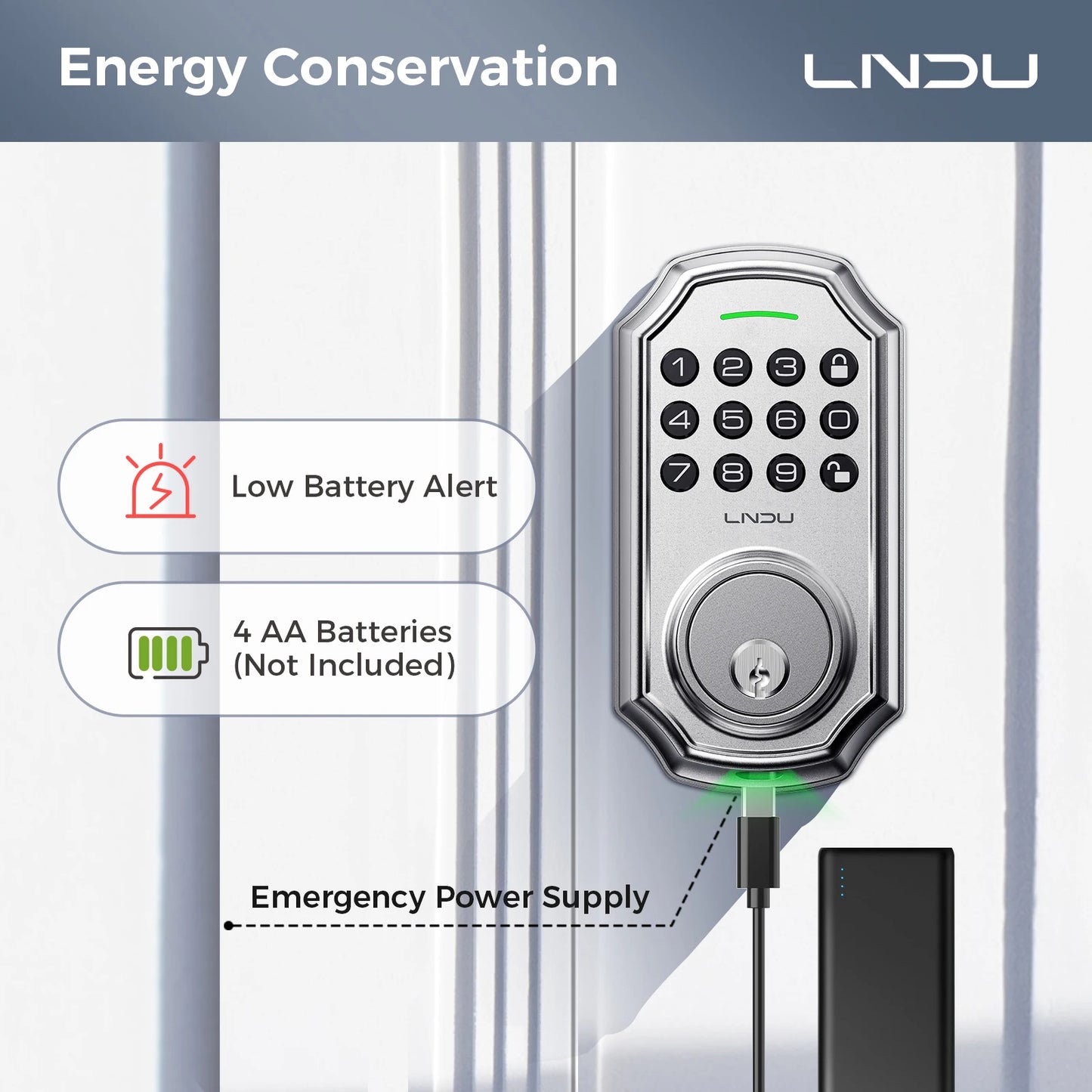 LNDU Smart Lock D180 100 Entry Codes Electronic Keypad Deadbolt Anti-Peeping Password One Touch Auto-Locking Security Door Lock