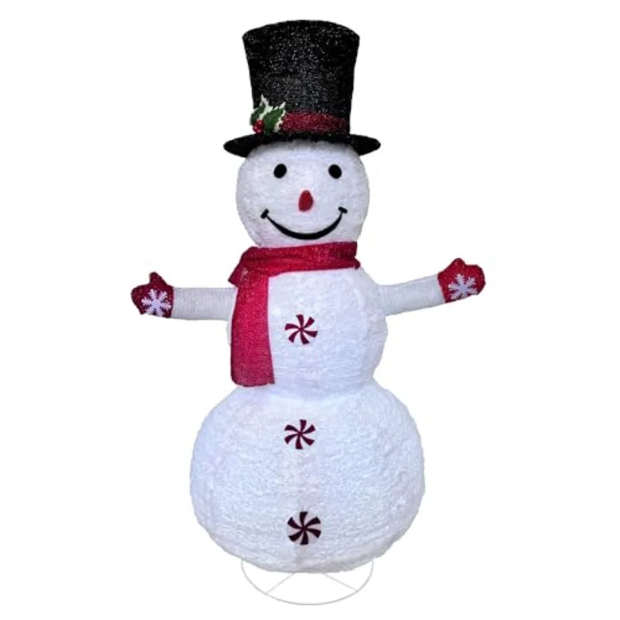 4 Feet Red Theme Snow Flannel Material Light Up Snowman Christmas Decoration for Indoor and Outdoor Patio Holiday Party Decorat