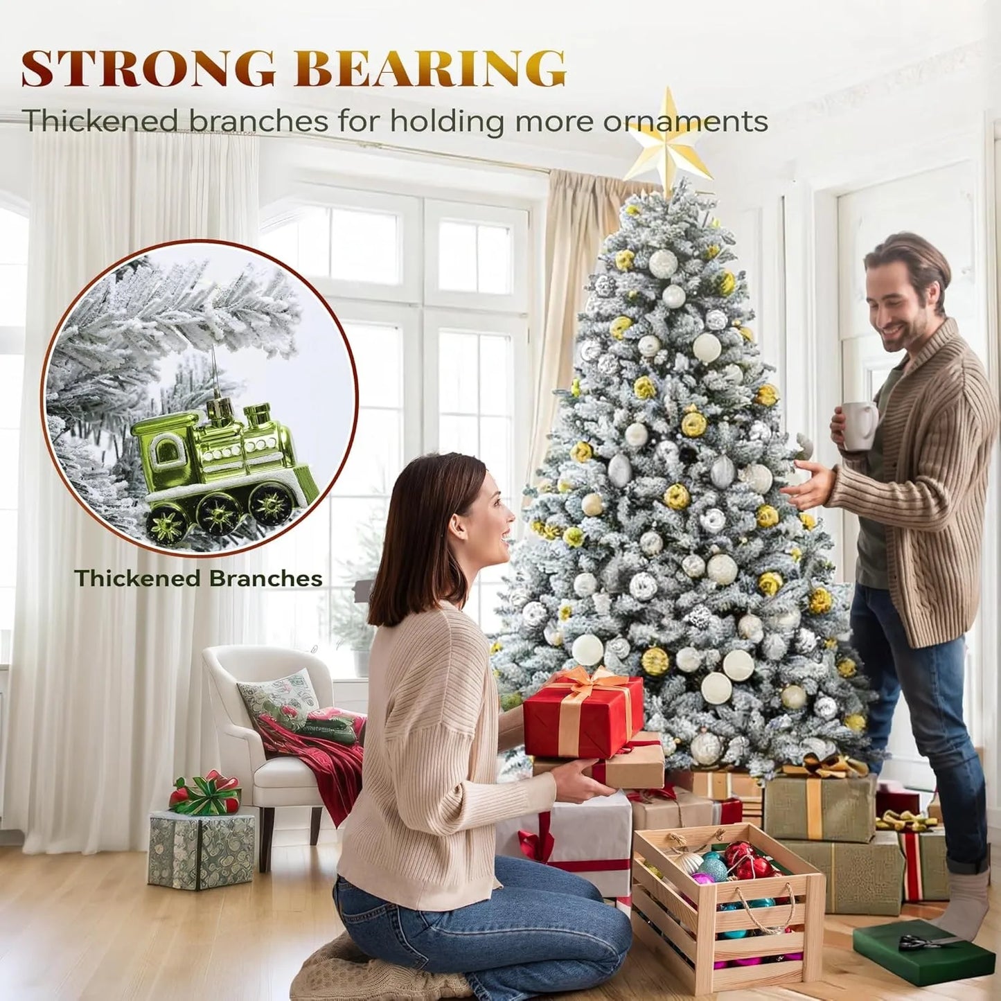 6ft Snow Flocked Artificial Full Christmas Tree Pine Tree with 880 Branch Tips