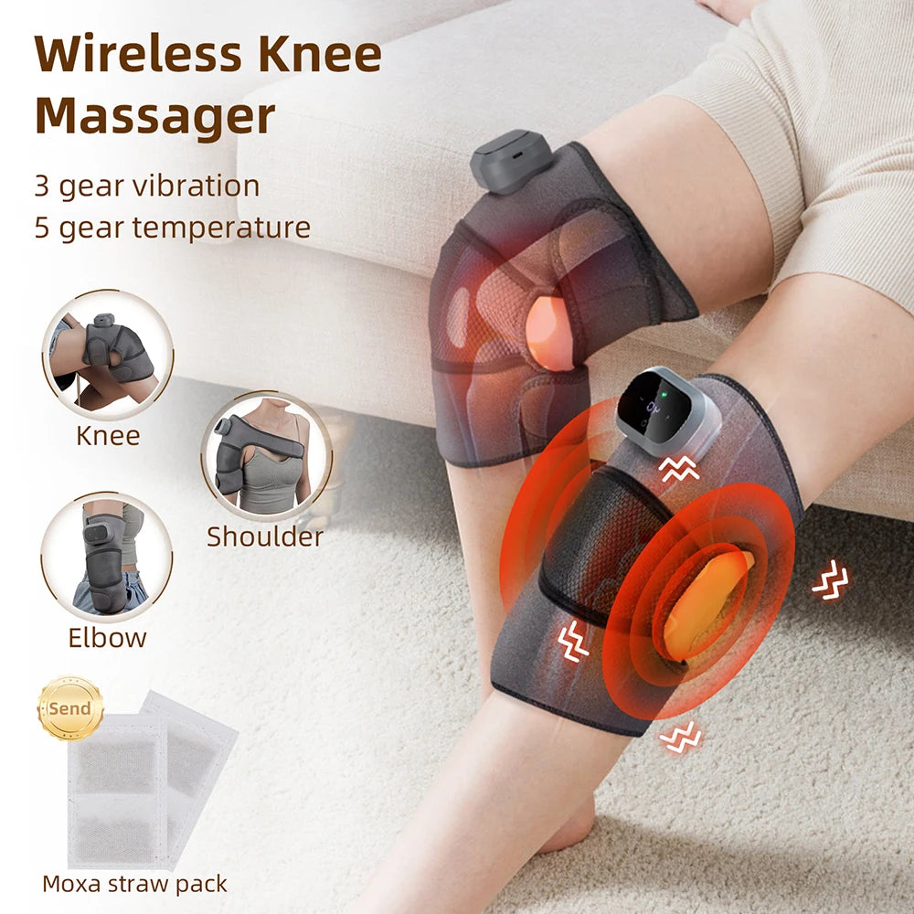 Heated Knee Massager Hot Compress Vibration Pad Rechargeable Knee Support Brace for Pain Relief