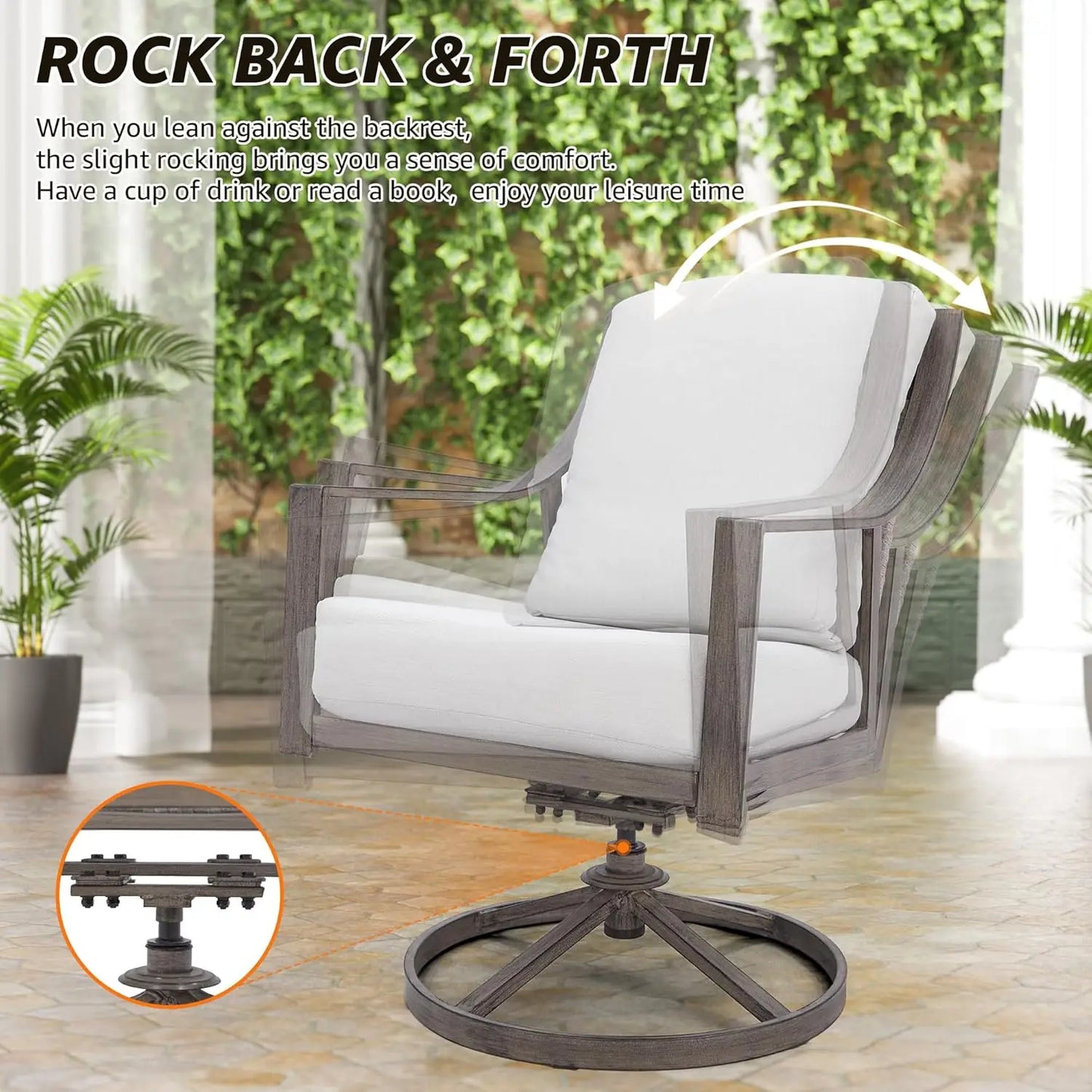 5-Piece Outdoor Patio Dining Set, 4pcs Patio Swivel Rocking Chairs and 38’’ Round Dining Table with 1.65’’ Umbrella Hole