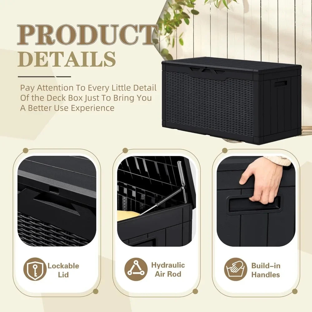 New arrivals 100 Gallon Resin Deck Box,Outdoor Large Storage Box,Weatherproof and UV Resistant,Lockable Storage Container