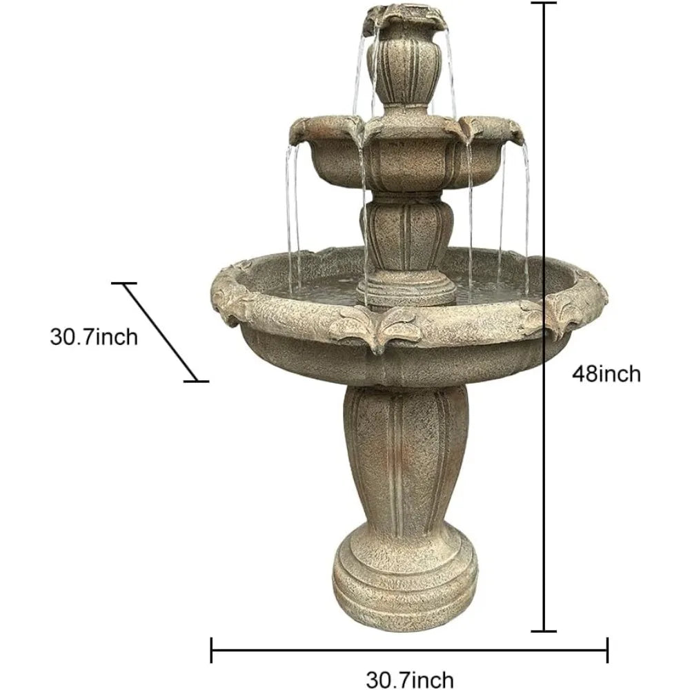 48”Tall Zen Modern Outdoor Fountain with Pump for Garden, Patio, Backyard,Deck,Lawn, Porch, 3-Tiered Pagoda Garden Fountain Out