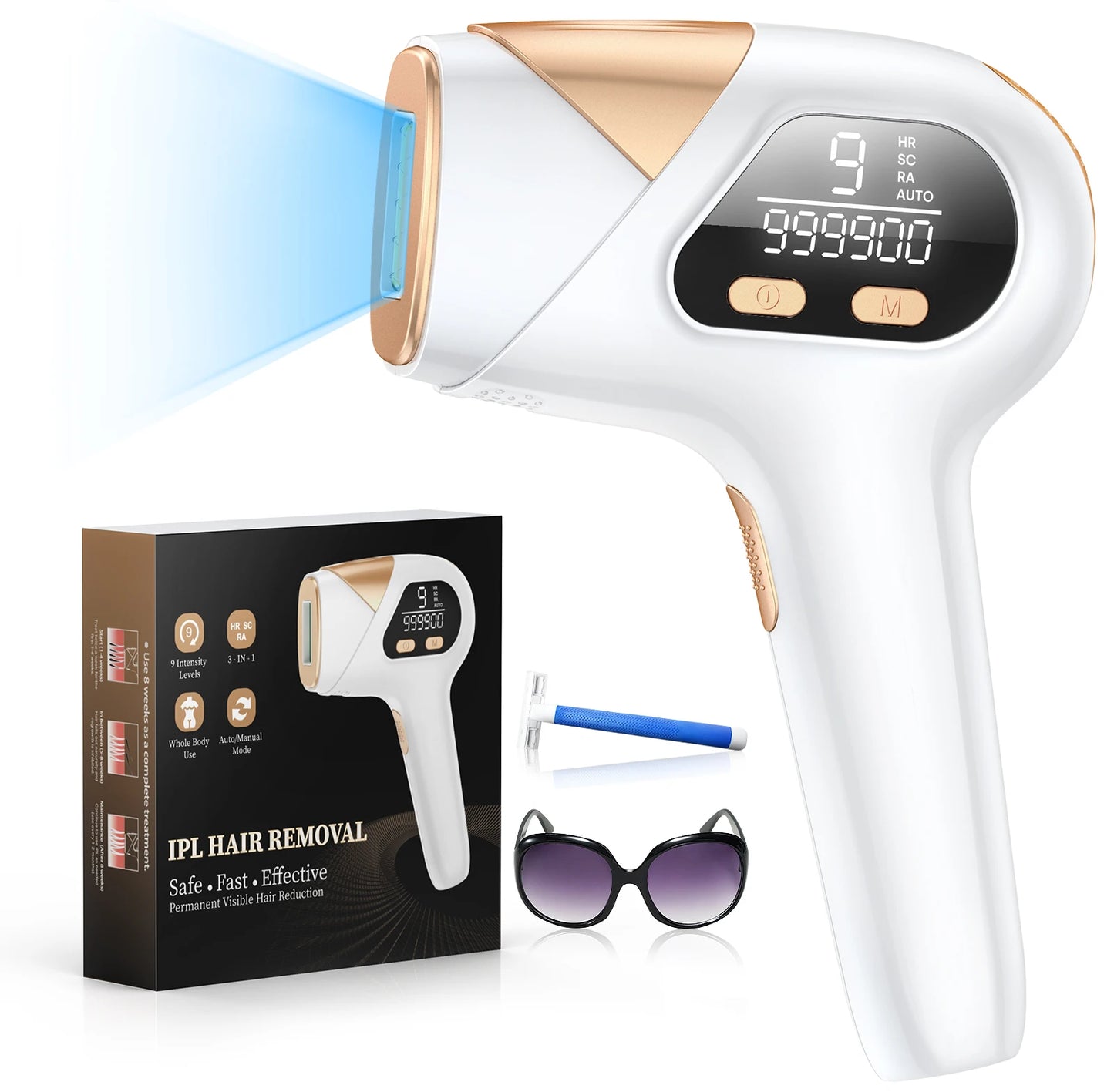 IPL Laser Hair Removal Device for Women Men 3 in 1 Upgraded to 999,900 Flashes Permanent for Facial Legs Arms Bikini Home Use