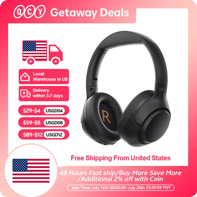 QCY H3 ANC Wireless Headphones Bluetooth 5.4 Hi-Res Audio Over Ear Headset 43dB Hybrid Active Noise Cancellation Earphones 60H