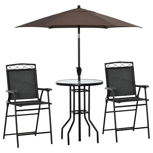 4Pc Outdoor Patio Dining Set Furniture,2 Folding Chairs, Table, Umbrella, Black