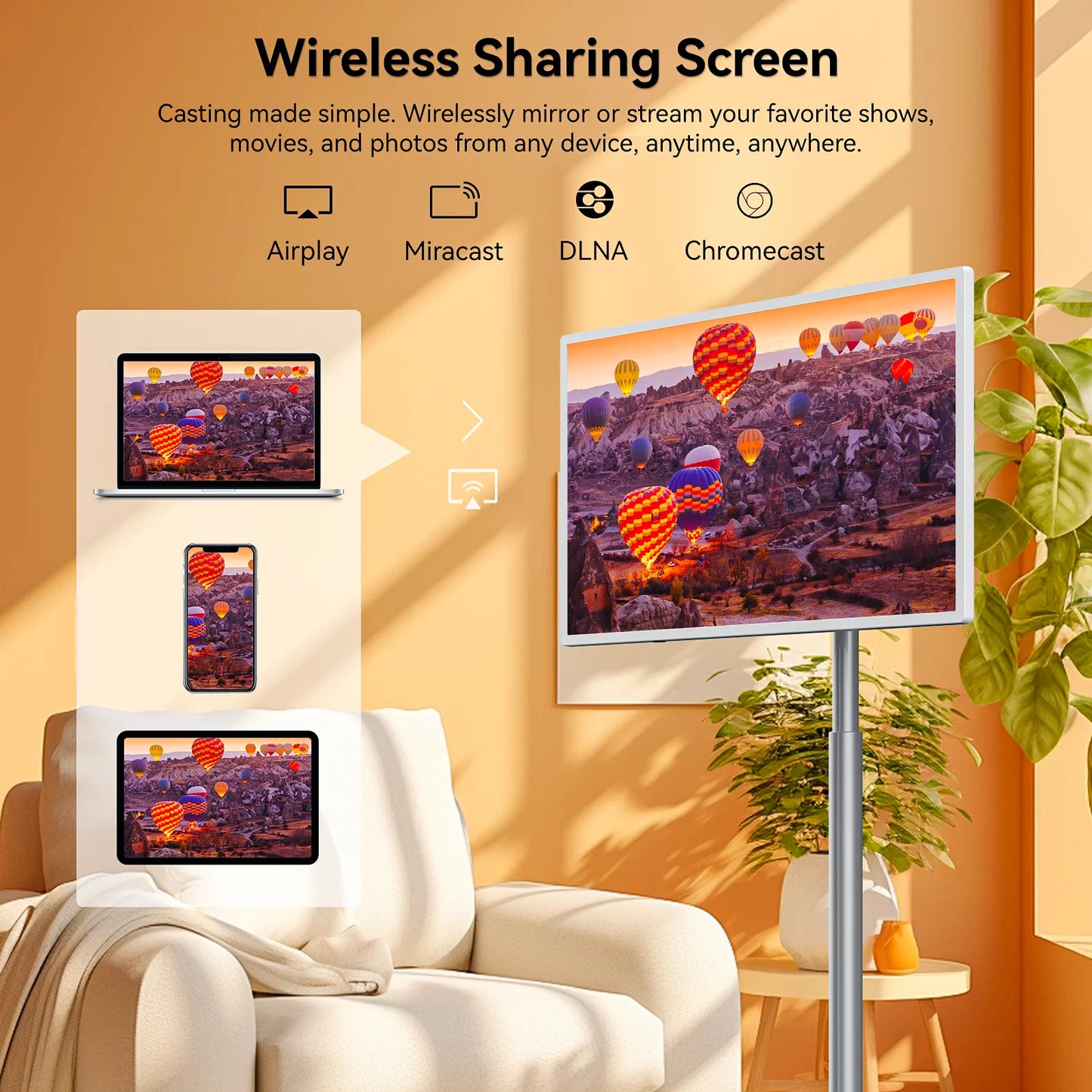 Portable TV 32"4K on Wheels,Smart Wireless Portable Monitor with Touch Screen,Android System,Built in Battery and Remote Control