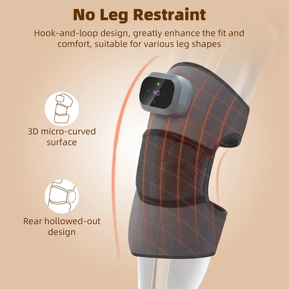 Heated Knee Massager Hot Compress Vibration Pad Rechargeable Knee Support Brace for Pain Relief