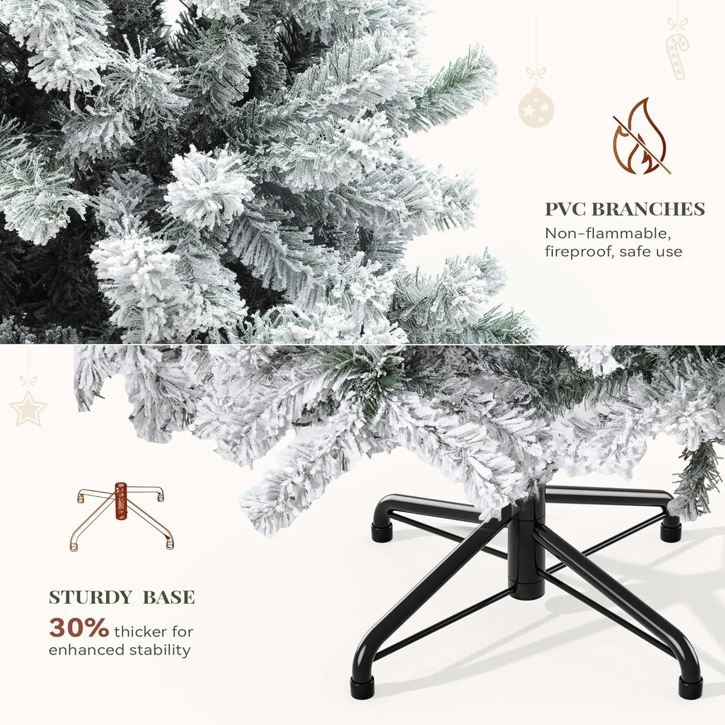 6ft Snow Flocked Artificial Full Christmas Tree Pine Tree with 880 Branch Tips