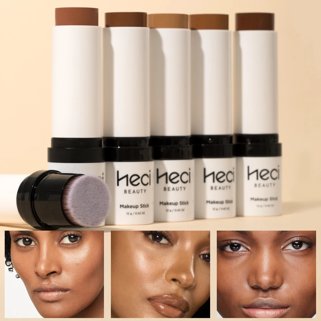 Shine-Free&Balance Foundation Stick with Soft Brush,Buildable, Blendable Versatile Pigment Base Rich Formula for Dark Skin