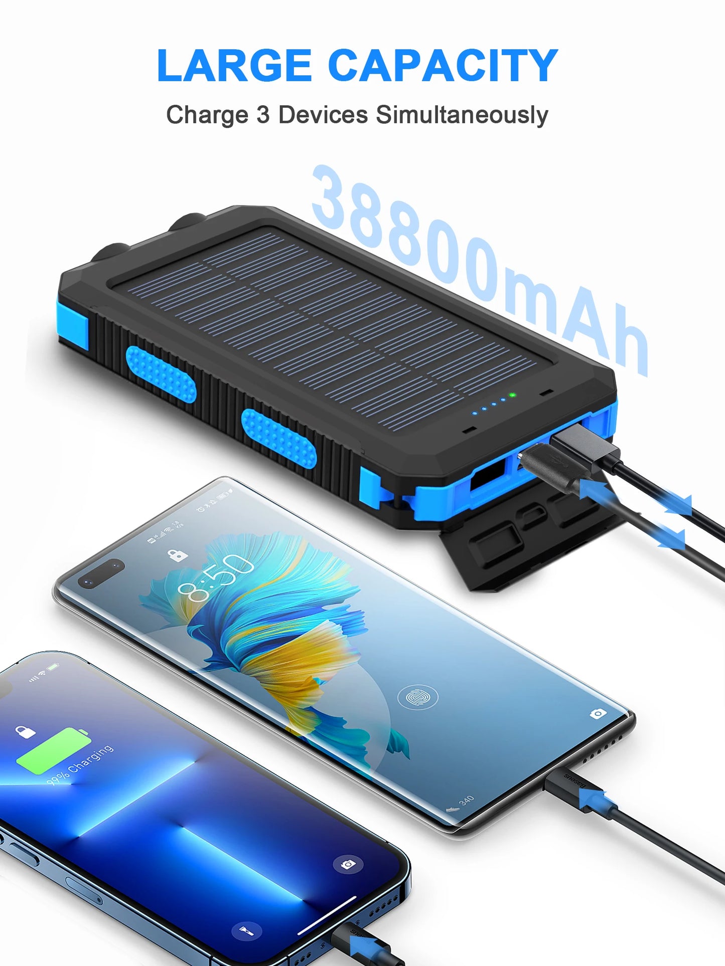 Waterproof Outdoor Solar Power Bank 38800mAh Dual USB Travel Outdoor Solar Mobile Phone Charger Solar Powerbanks For Camping