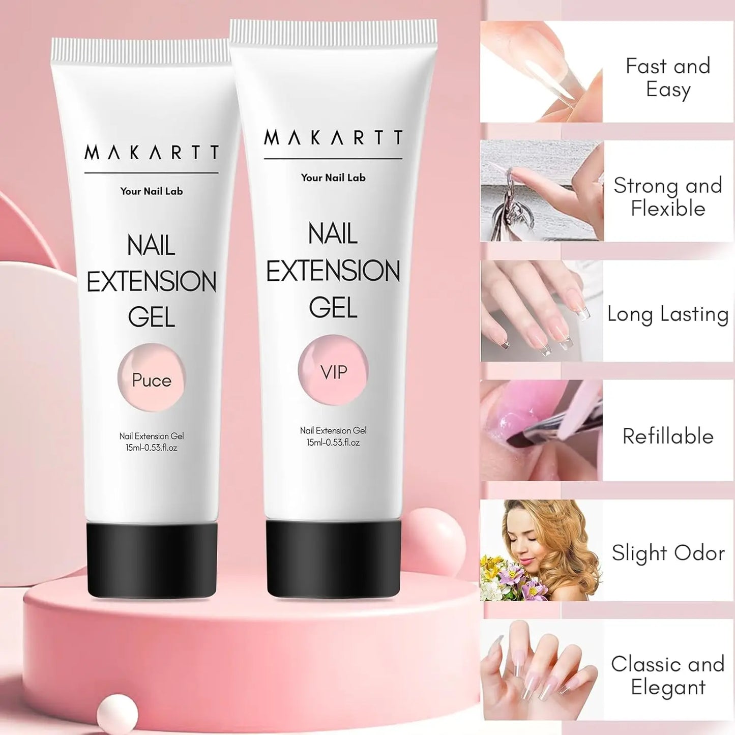 Makartt Poly Nail Gel Kit: 6 Nude Colors Solid Builder 15ML for Extension Enhancement Set with Slip Solution Base Top Coat Dual