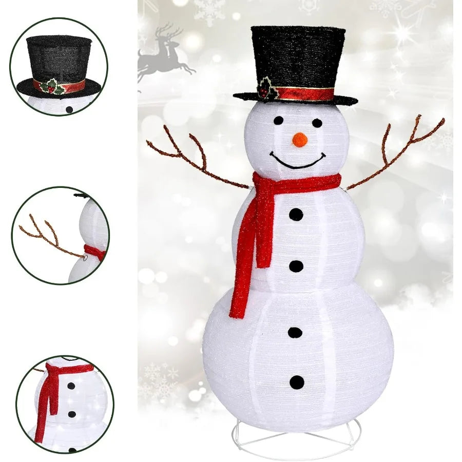 4ft Lighted Snowman Outdoor Christmas Decorations with Twinkle Lights and Red Scarf Foldable White Snowman Figure for Indoor an