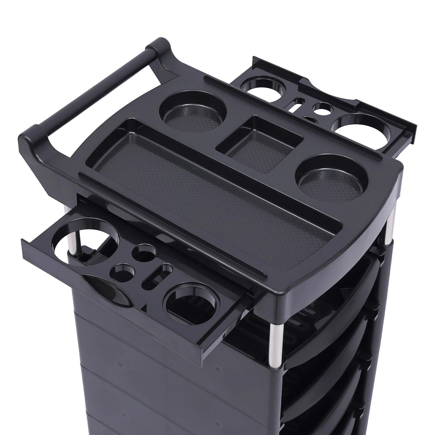 Salon Trolley, with Handle and Rolling Wheels, 5 Drawers and 2 Hair Dryer Holder Side Tray, Black
