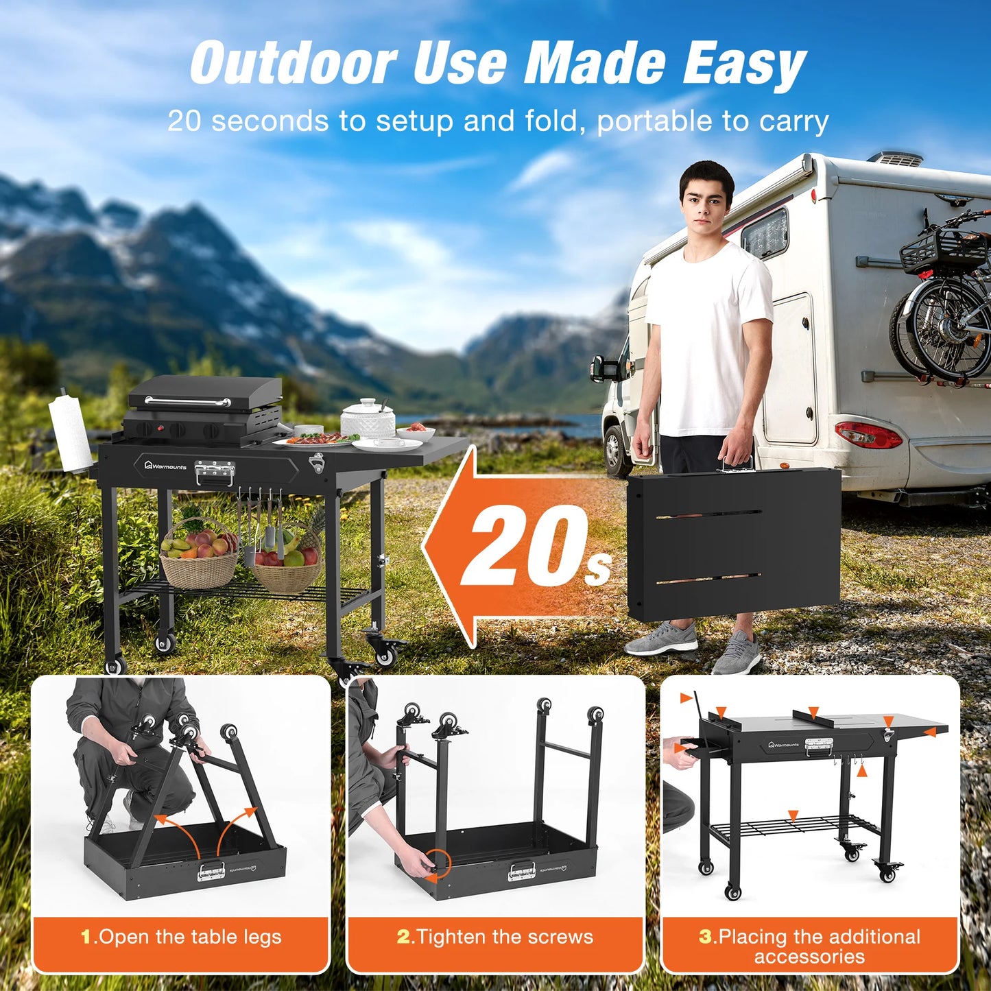 Portable BBQ Cart BBQ Table with Multiple Functions For Outdoor Garden Picnic Camping