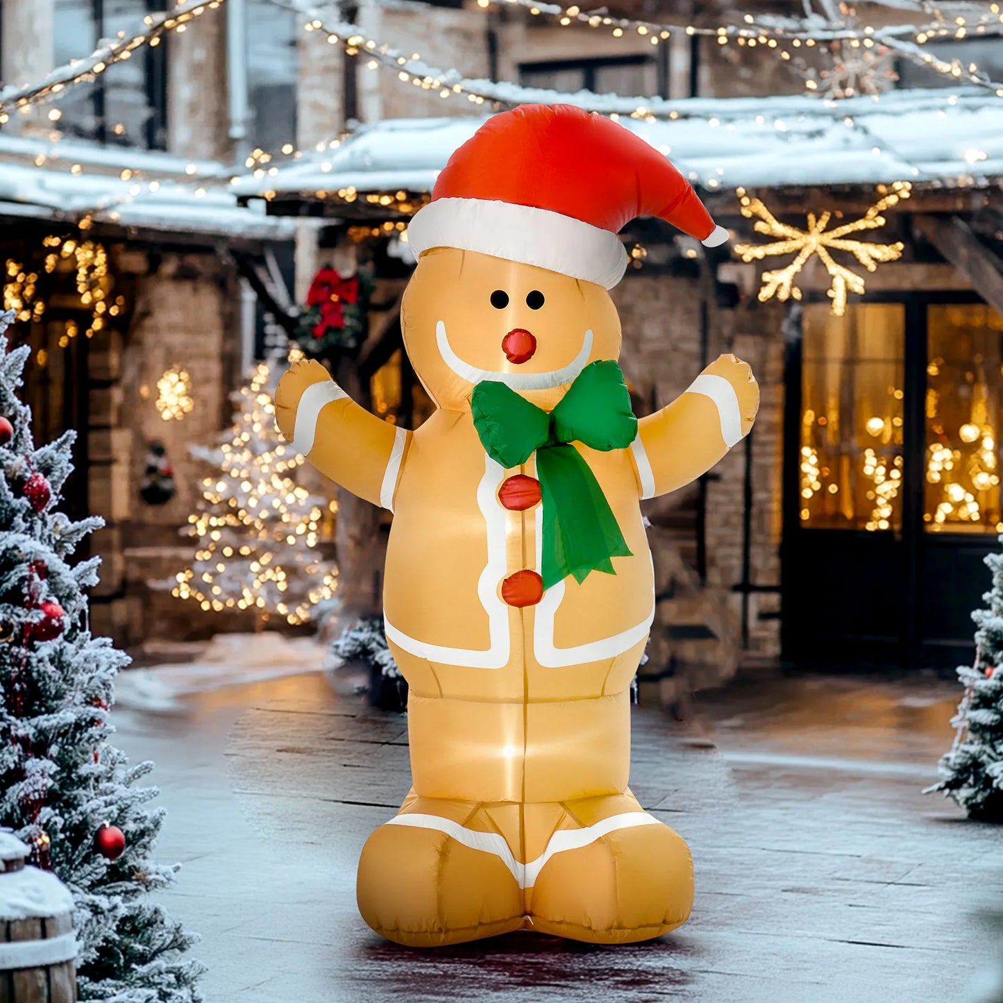 Xmas Season Inflated Gingerbread Man, Air Blown Up, Led Outdoor Decor, 6ft