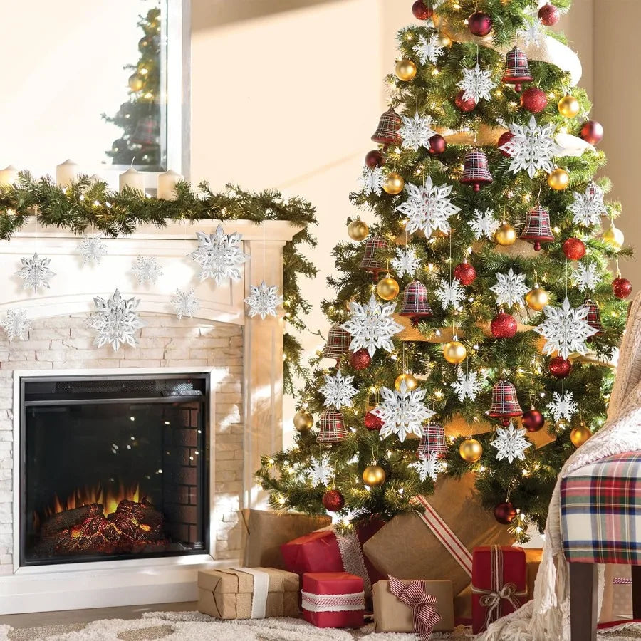 24PCS Snowflake Christmas Decorations 3D Large Silver Paper Snowflakes Garland Hanging Snow Flakes for Winter Wonderland Christ