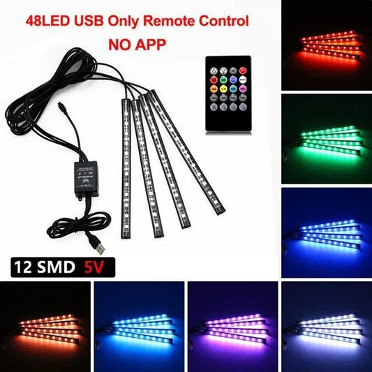RGB Automotive Atmosphere Decorative Lamp Led Interior Light Strip Car Foot Ambient Lights with USB Cigarette with Remote Voice