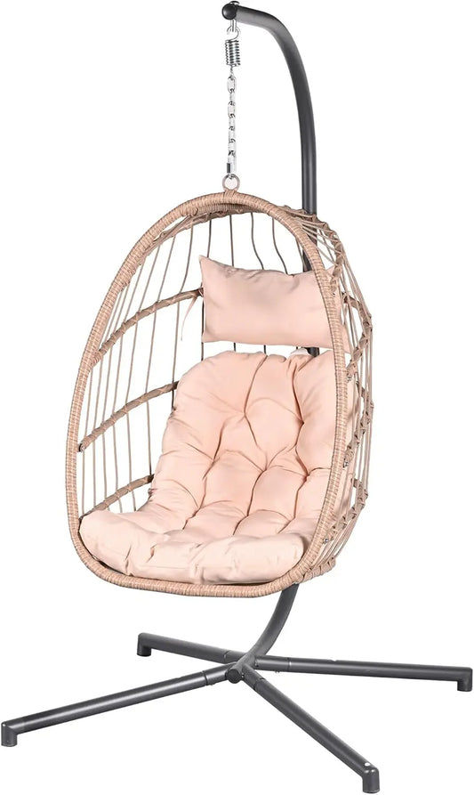 Hanging Egg Chair with Stand - Indoor/Outdoor Swing Hammock Chair with Plush, Washable Cushions, 350LBS Capacity, Ideal for Rela
