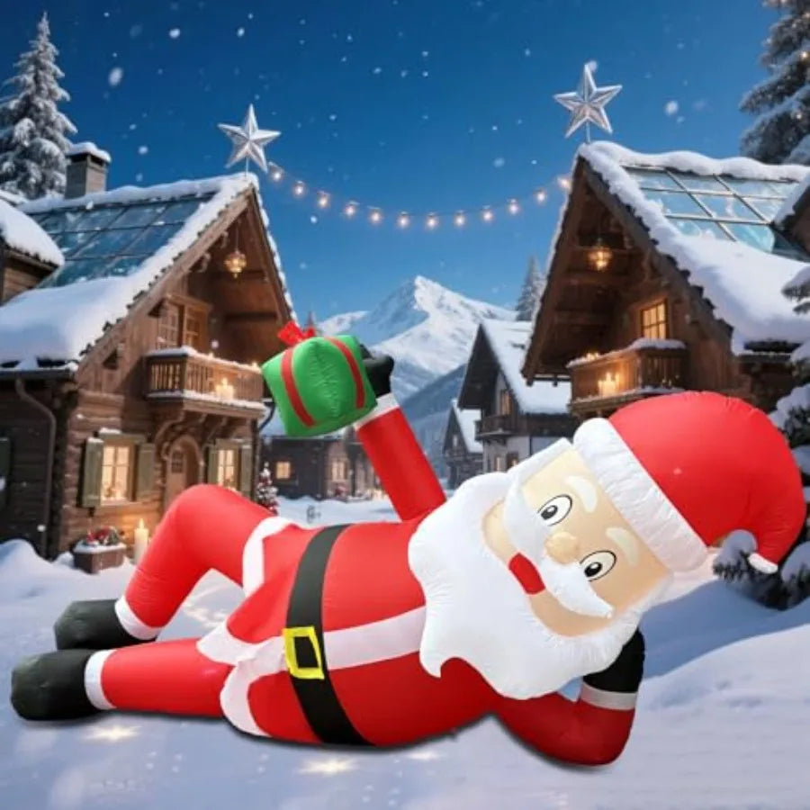11.8 FT Inflatable Lying Santa Claus Outdoor Decorations with LED Lights for Eaves Roof Garden Lawn Christmas Winter Party Holi