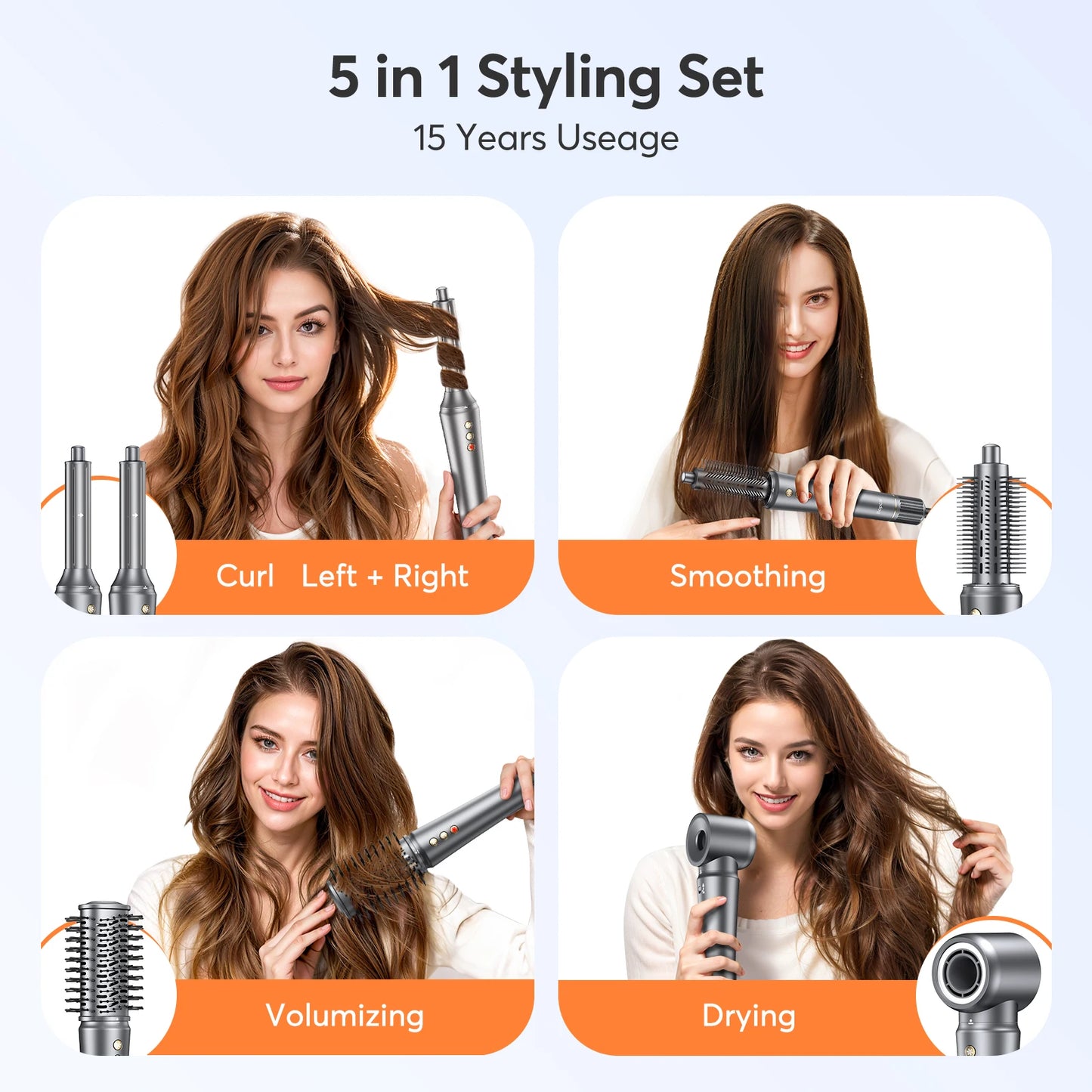 5 in 1 Hair Dryer,Multi Styling Tool,Straightener & 32mm Curling 300 Million Negative Ions Hair Care 1-3 Mins Quick Drying Gifts