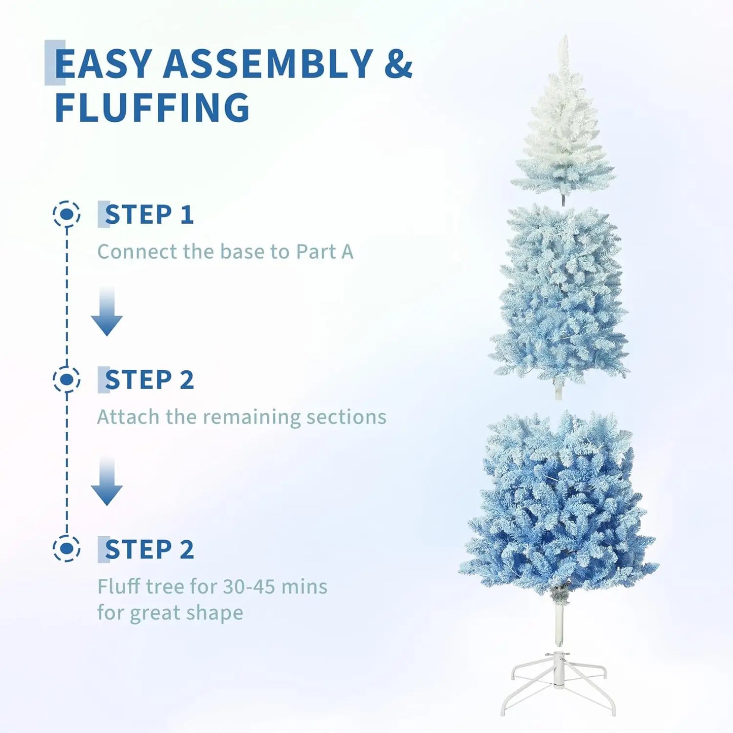 6FT/7.5FT Snow Flocked Pencil Christmas Tree Slim Artificial Christmas Tree Skinny Xmas Tree Holiday Decoration Blue Gradient