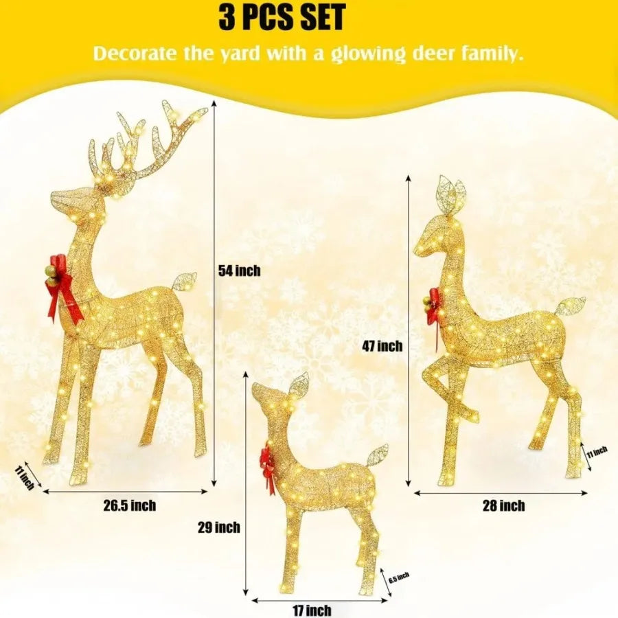 5ft 3-Piece Lighted Christmas Deer Family Set, Large Outdoor Yard Reindeer Holiday Decoration,Lighted Deer Set for Indoor Decor