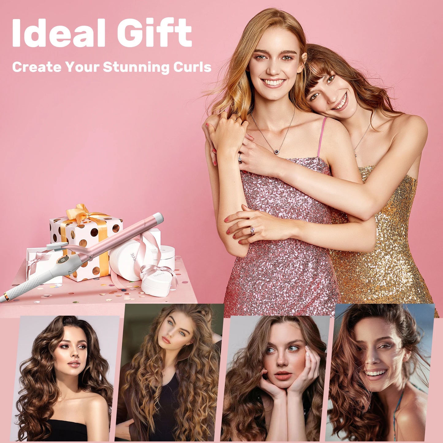 SEJOY Electric Hair Curling Wand 1 inch Automatic Rotating Curling Iron for Professional Big Waves and Inward Curls 110-240V