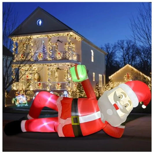 11.8 FT Inflatable Lying Santa Claus Outdoor Decorations with LED Lights for Eaves Roof Garden Lawn Christmas Winter Party Holi