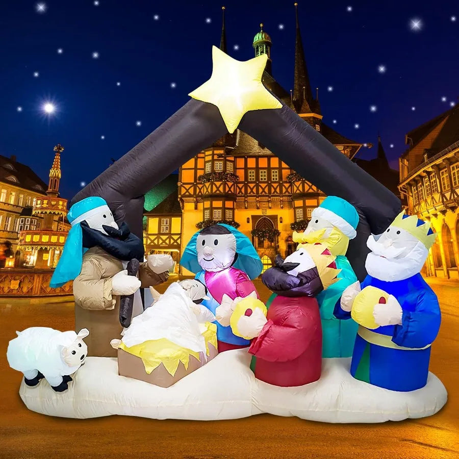 Christmas Inflatable Nativity Sets for Christmas Outdoor Decoration with Flashing LED LightsOutdoor Inflatable Nativity Scene S