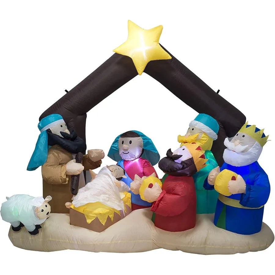 Christmas Inflatable Nativity Sets for Christmas Outdoor Decoration with Flashing LED LightsOutdoor Inflatable Nativity Scene S