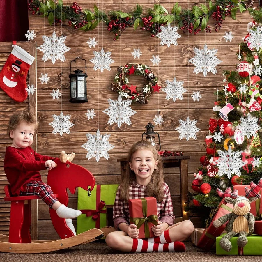 24PCS Snowflake Christmas Decorations 3D Large Silver Paper Snowflakes Garland Hanging Snow Flakes for Winter Wonderland Christ