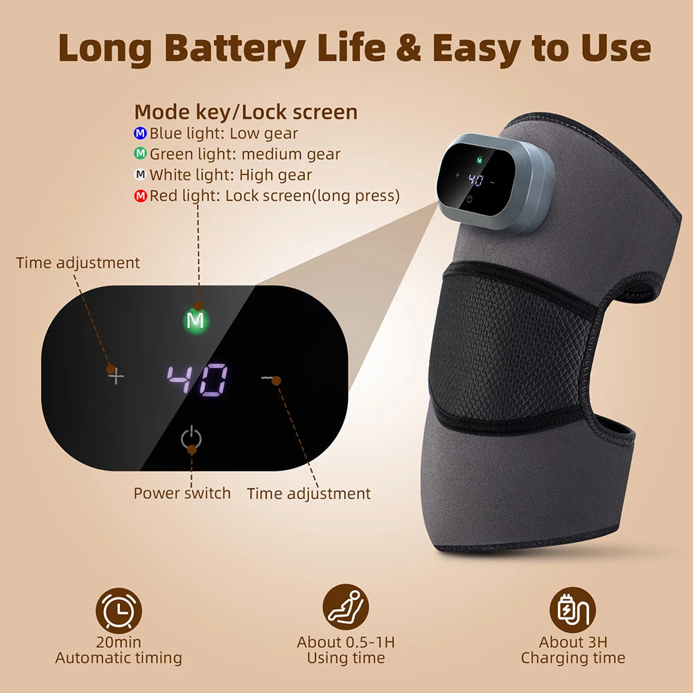 Heated Knee Massager Hot Compress Vibration Pad Rechargeable Knee Support Brace for Pain Relief