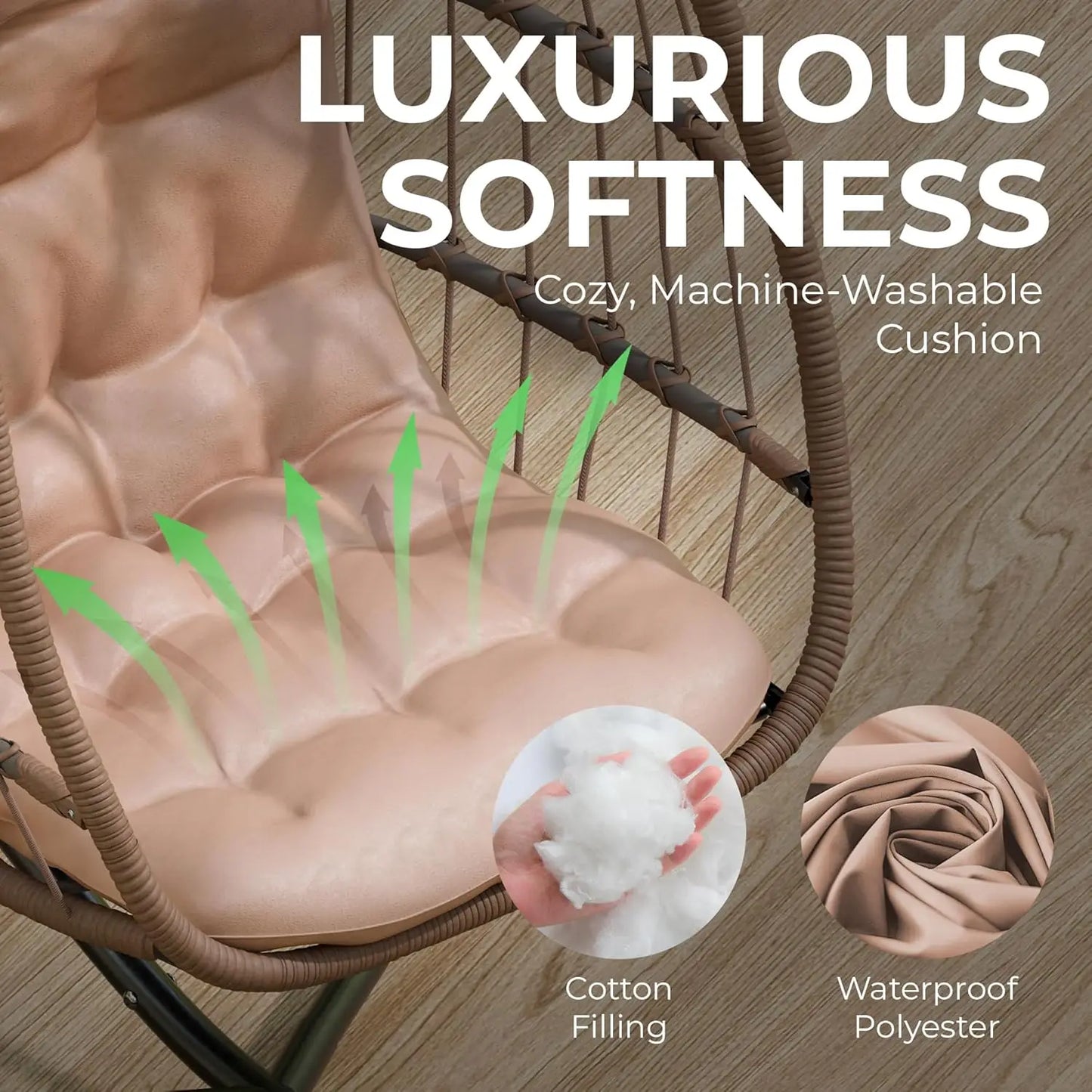 Hanging Egg Chair with Stand - Indoor/Outdoor Swing Hammock Chair with Plush, Washable Cushions, 350LBS Capacity, Ideal for Rela