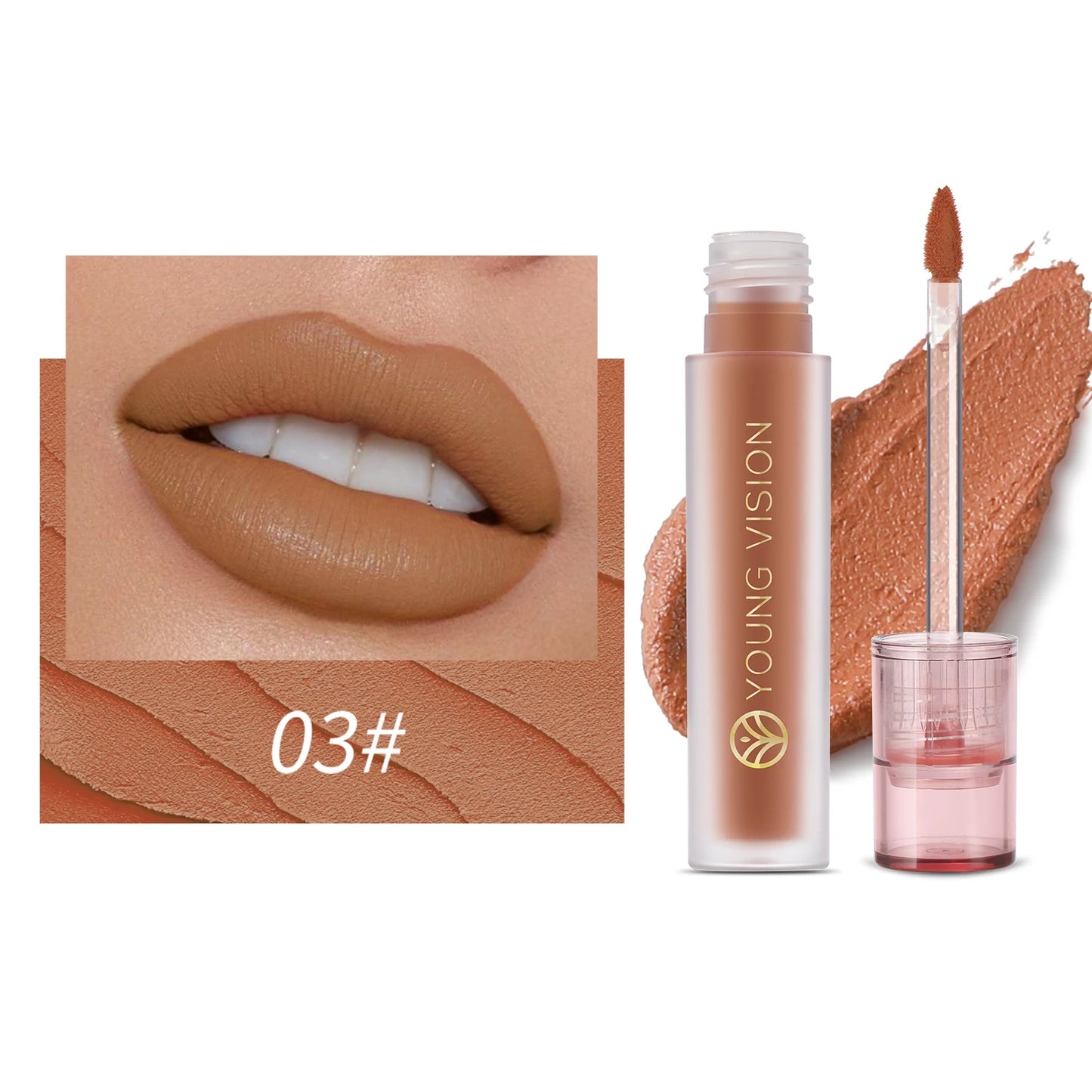 YOUNG VISION's 6-color Matte Velvet Lip Paste is a non-sticky, long-lasting liquid lipstick that is comfortable to wear.