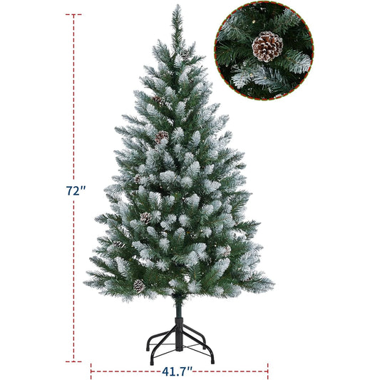 Pre-Decorated Artificial Christmas Tree Prelit 4.5FT/6FT/7.5FT/9FT Partially Flocked Design Xmas Tree with LED Lights For Home