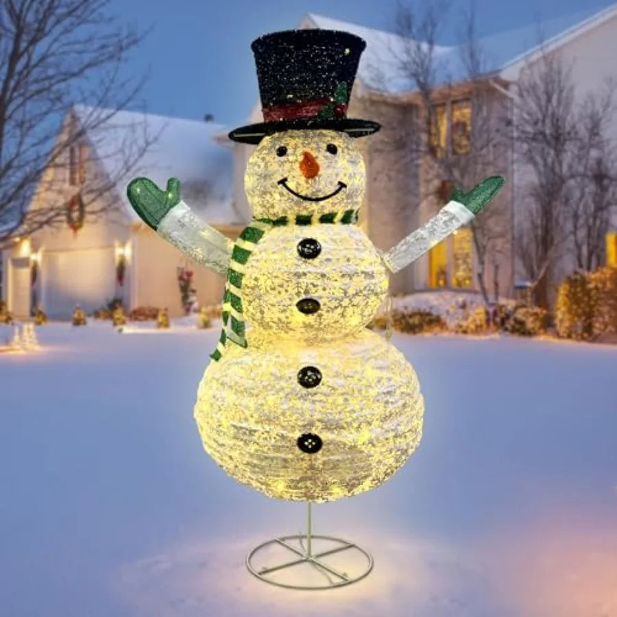 48 Inch Collapsible LED Lighted Christmas Snowman Decoration with 100 Bright LED Lights for Outdoor Holiday New Year and Winter