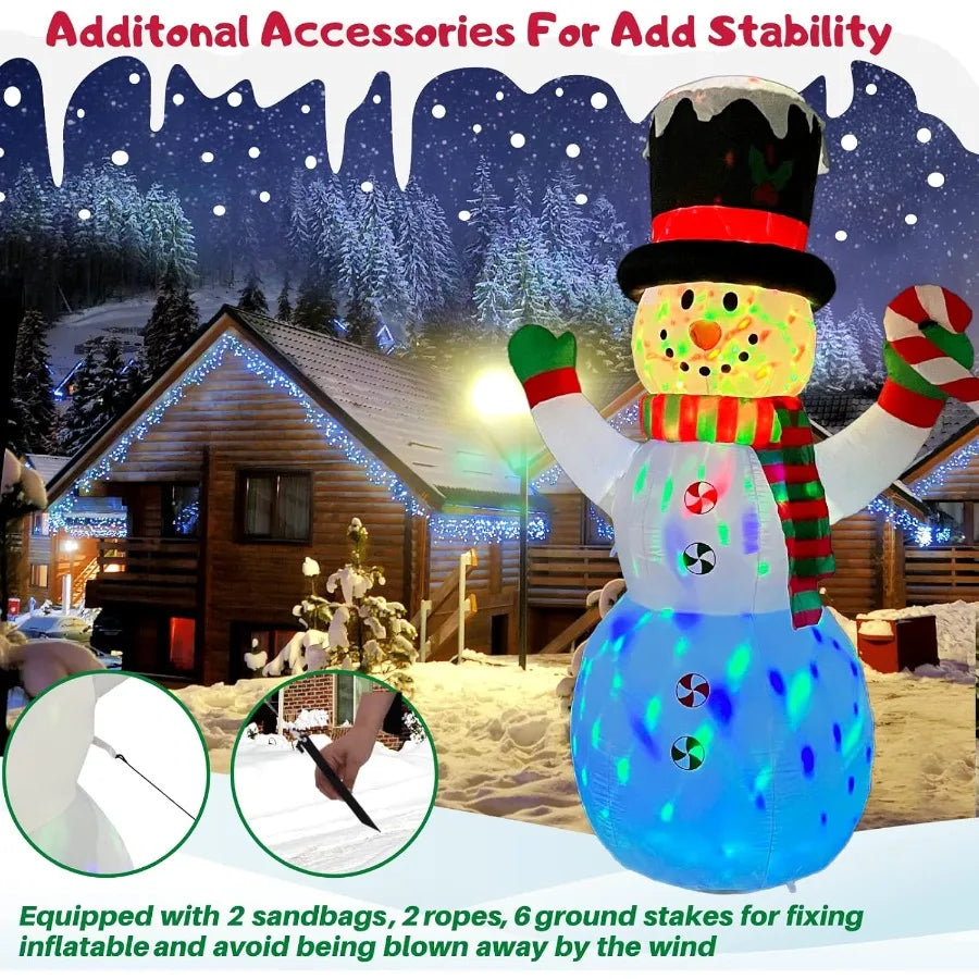 8FT Inflatable Snowman Christmas Outdoor Yard Decorations for Holiday Party Giant Tall Cute BlowUp Decoration with Builtin Colo