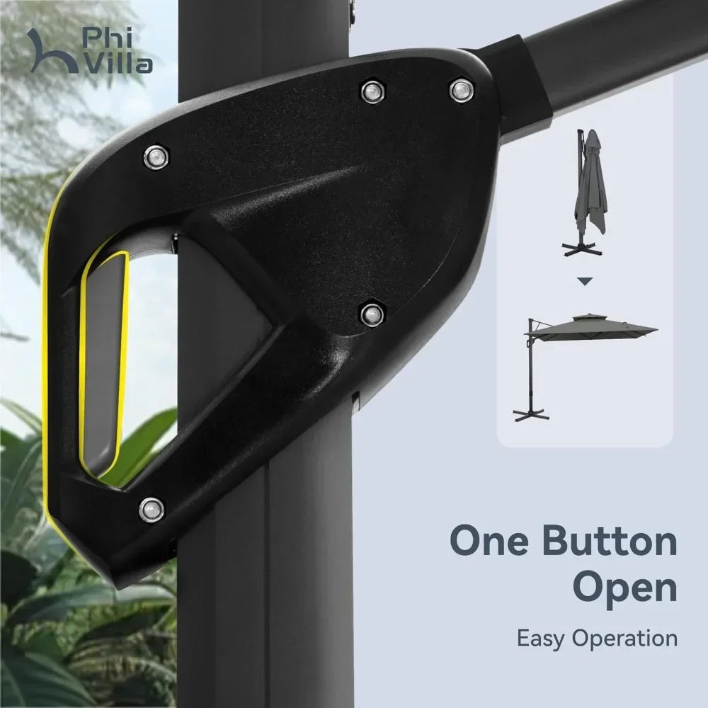 Cantilever Patio Umbrella with Base, 9' X 12' Outdoor Large Rectangluar Umbrellas with 360°Rotation, Heavy Duty Hydraulic