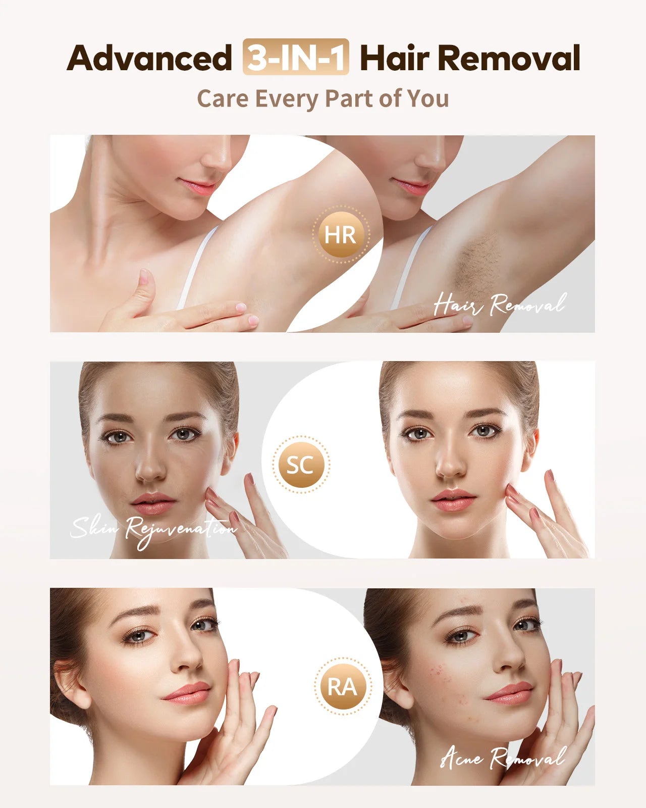 IPL Laser Hair Removal Device for Women Men 3 in 1 Upgraded to 999,900 Flashes Permanent for Facial Legs Arms Bikini Home Use