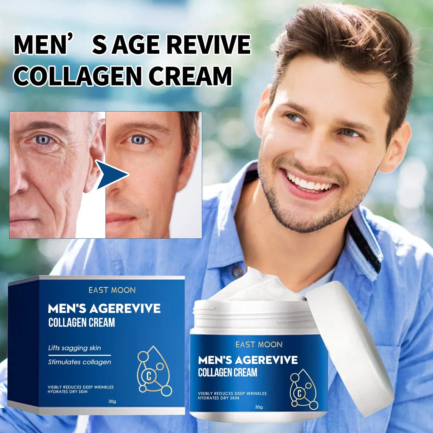 Men's Agerevive Collagen Cream Lighten Fine Lines, Anti-Wrinkle Firming Skin and anti-aging Protective Collagen Moisturizer
