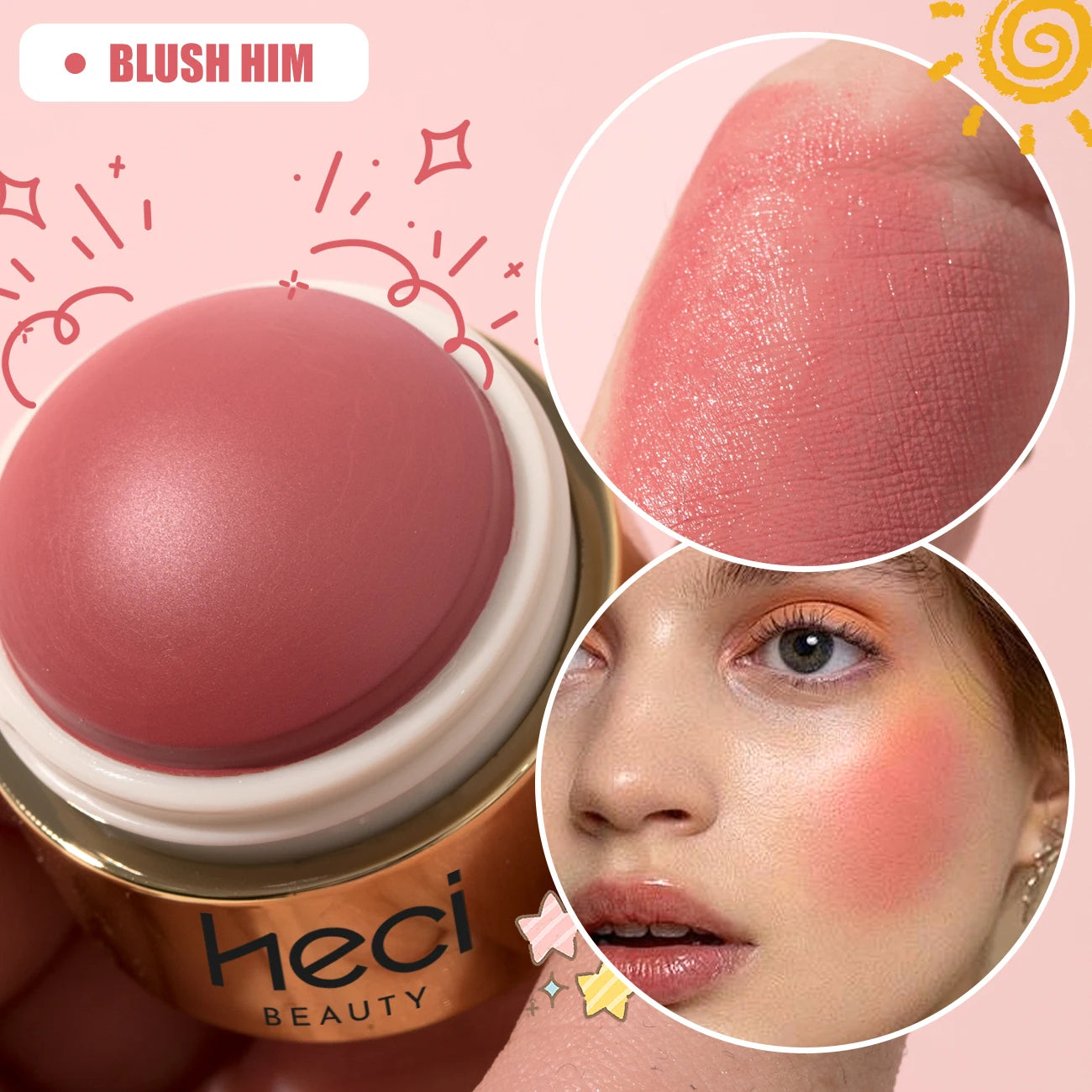 Cream blush ball,High-Pigment Formula,Semi-Matte & Powder Finish,Blendable Color blush Highlight stick for Eyes,Lips&Cheeks