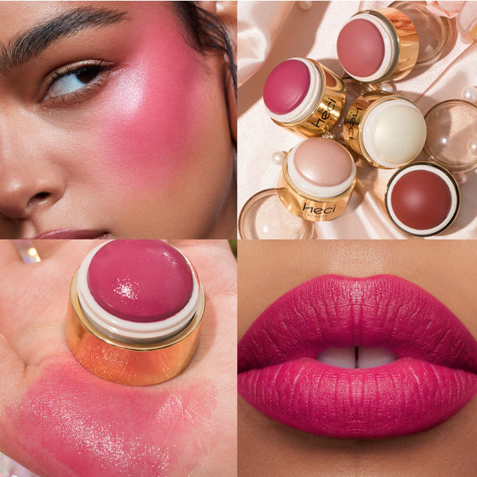 Cream blush ball,High-Pigment Formula,Semi-Matte & Powder Finish,Blendable Color blush Highlight stick for Eyes,Lips&Cheeks