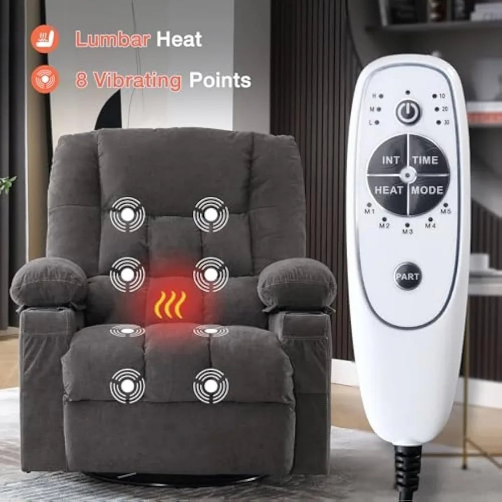 Massage Swivel Recliner Chair, Oversized Rocker Recliner with Vibration Massage and Lumbar Heat Ergonomic Rocker Chair for Livin