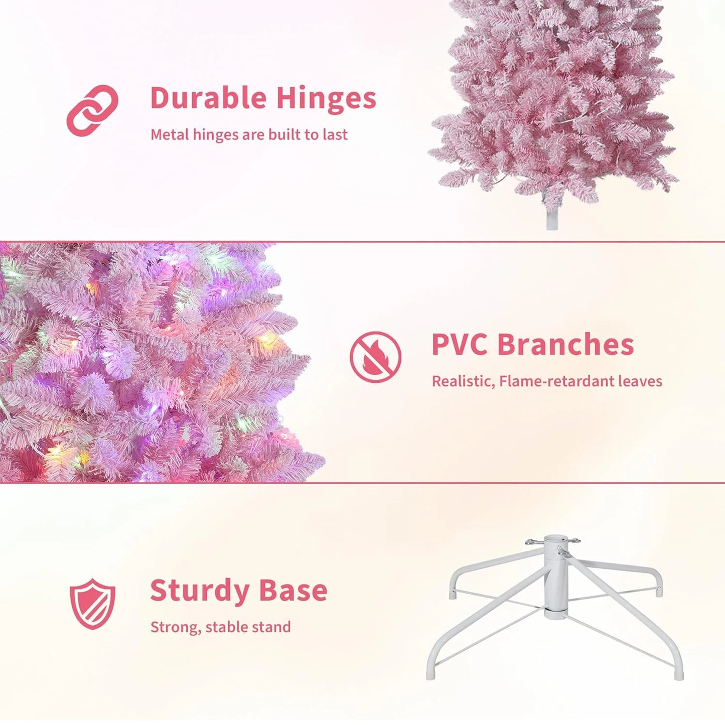 4.5Ft/6Ft/7.5Ft/9Ft Pencil Christmas Tree Artificial Slim Xmas Trees Skinny Christmas Tree Decorations Fake Flockeds White Pink