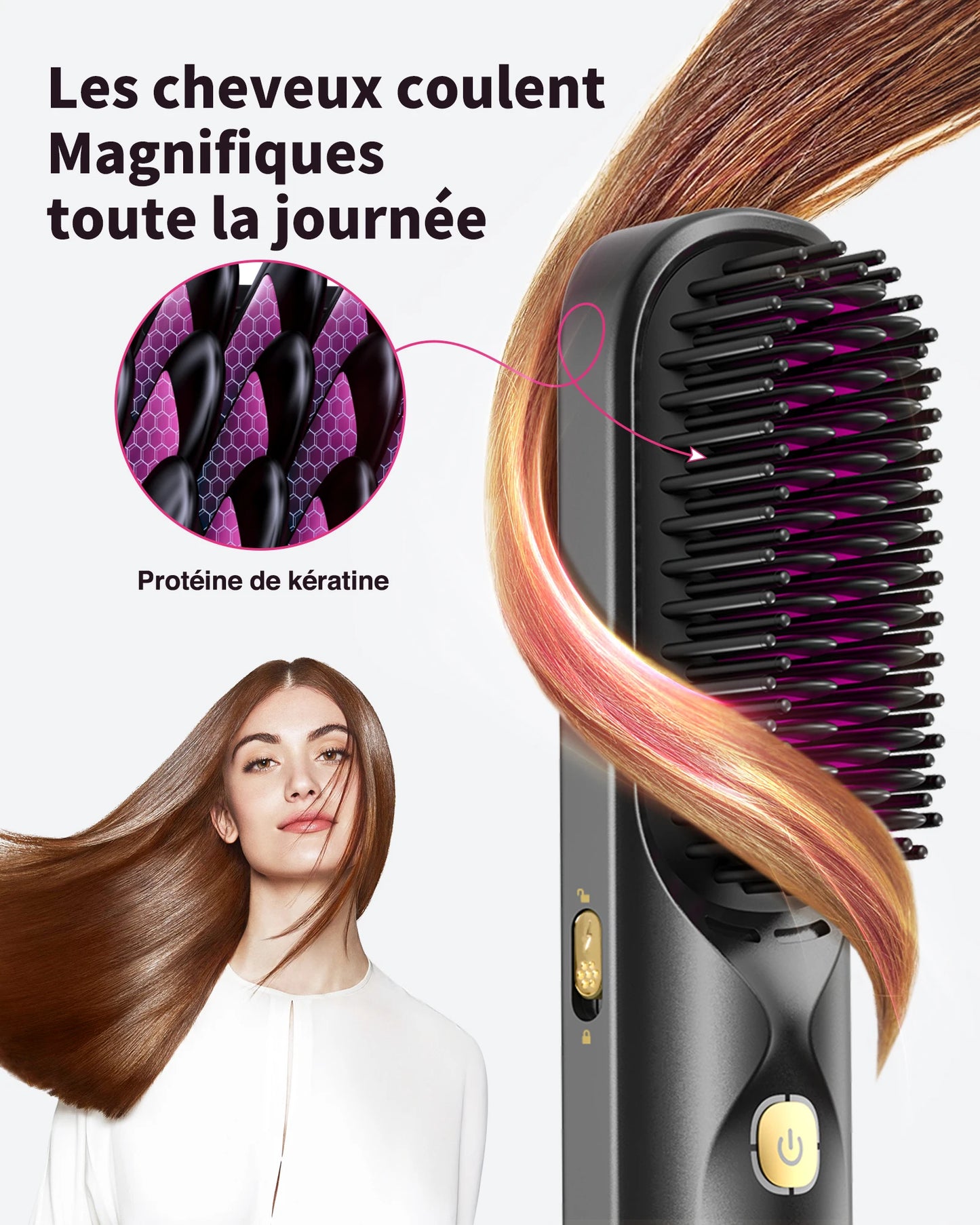 Cordless 2-in-1 Straight Hair Comb & Curler 10000mAh Battery Negative Ion USB Charging 30s Heat Up Travel-Friendly Styling Brush